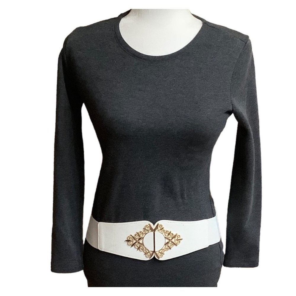 Wide Elastic Interlocking Buckle Cinch Corset Belt Women 34" White Gold Retro‎